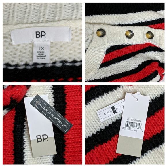 BP (Nordstrom) Button Shoulder Stripe Sweater - Size 1X - NWT - Picture 7 of 7